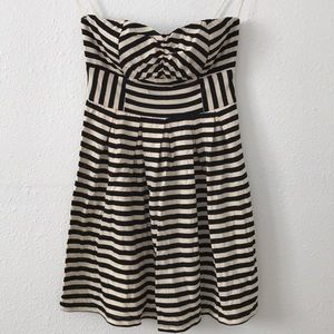 strapless black and cream striped dress